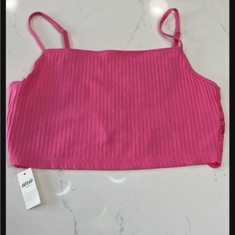 Aerie Pink Ribbed Crop Camisole